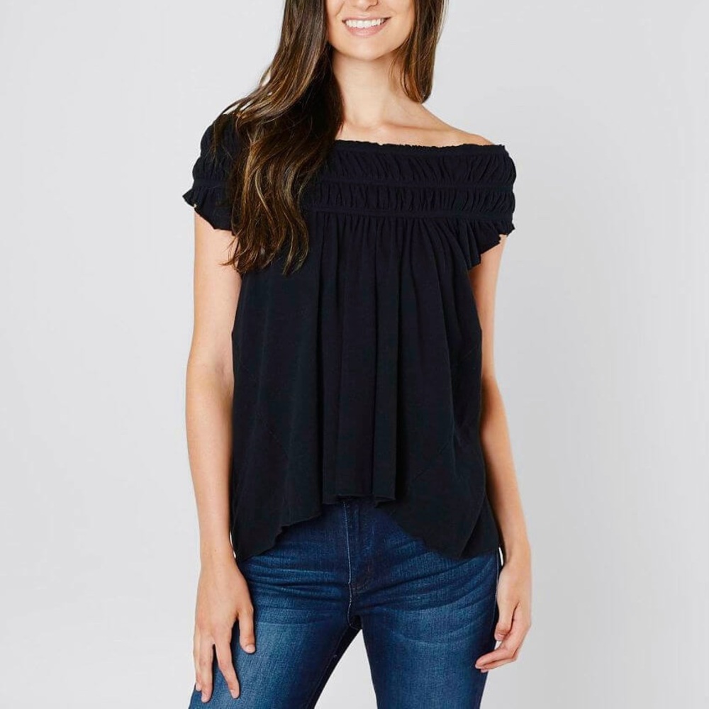 We The Free | Free People Black Gathered Flowy On-Off The Shoulder Coconut Shirt